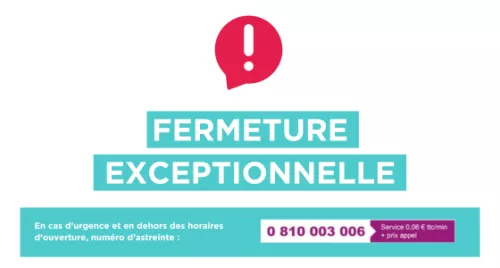 Fermeture exceptionnelle le vendredi 12 septembre de 13h45 à 15h45