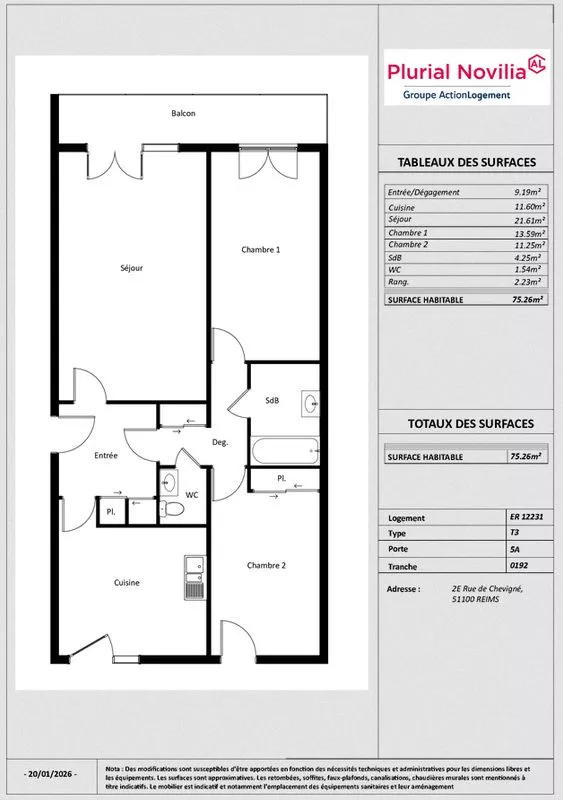  Achat appartement T3  74.00m²  à Reims  (51100)  - ER.12231 - Galerie 9 - Ouvrir l'image en pleine taille