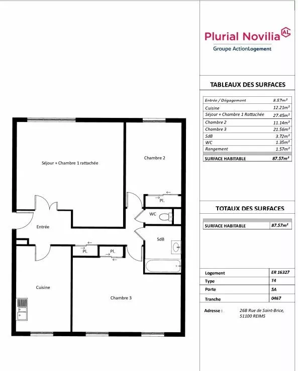  Achat appartement T4  87.00m²  à Reims  (51100)  - ER.16327 - Galerie 7 - Ouvrir l'image en pleine taille