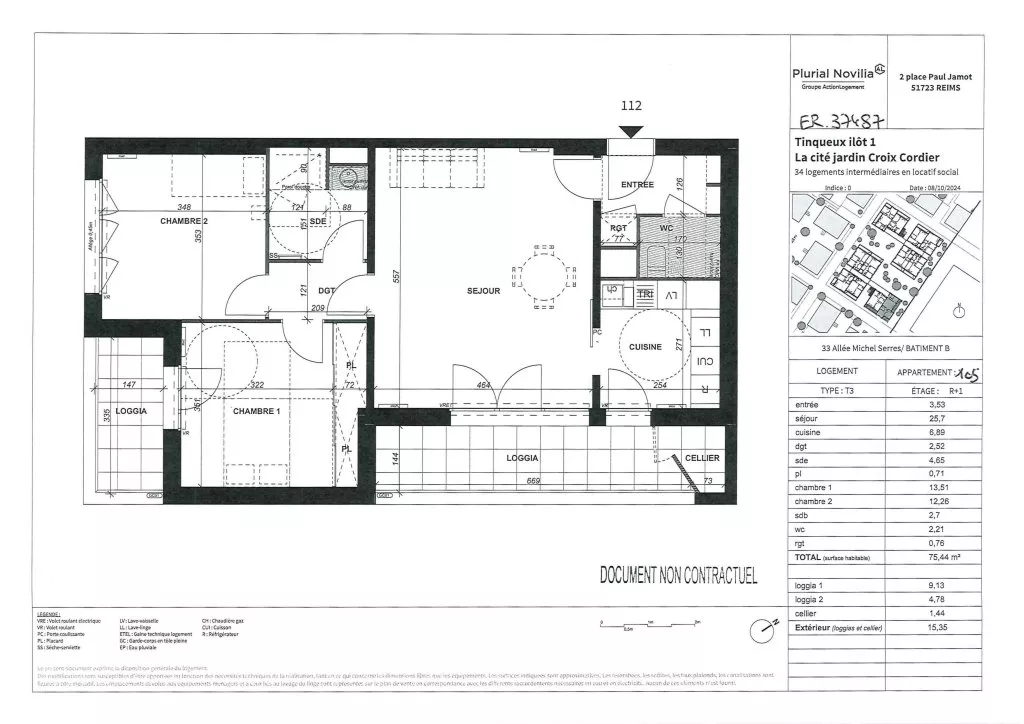  Location appartement T3  75.44m²  à Tinqueux  (51430)  - ER.37487 - Galerie 9 - Ouvrir l'image en pleine taille